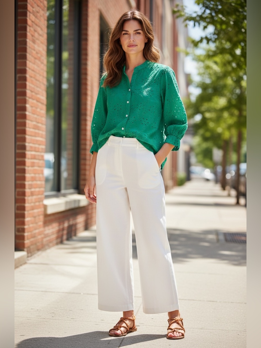 J. Jill Eyelet Button-Up Blouse in Emerald Green